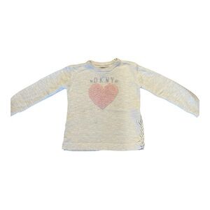 DKNY Kids Grey and Pink Heart Knit Sweater